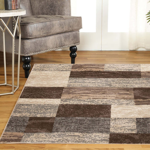 12' Beige Slate Gray And Brown Patchwork Runner Rug